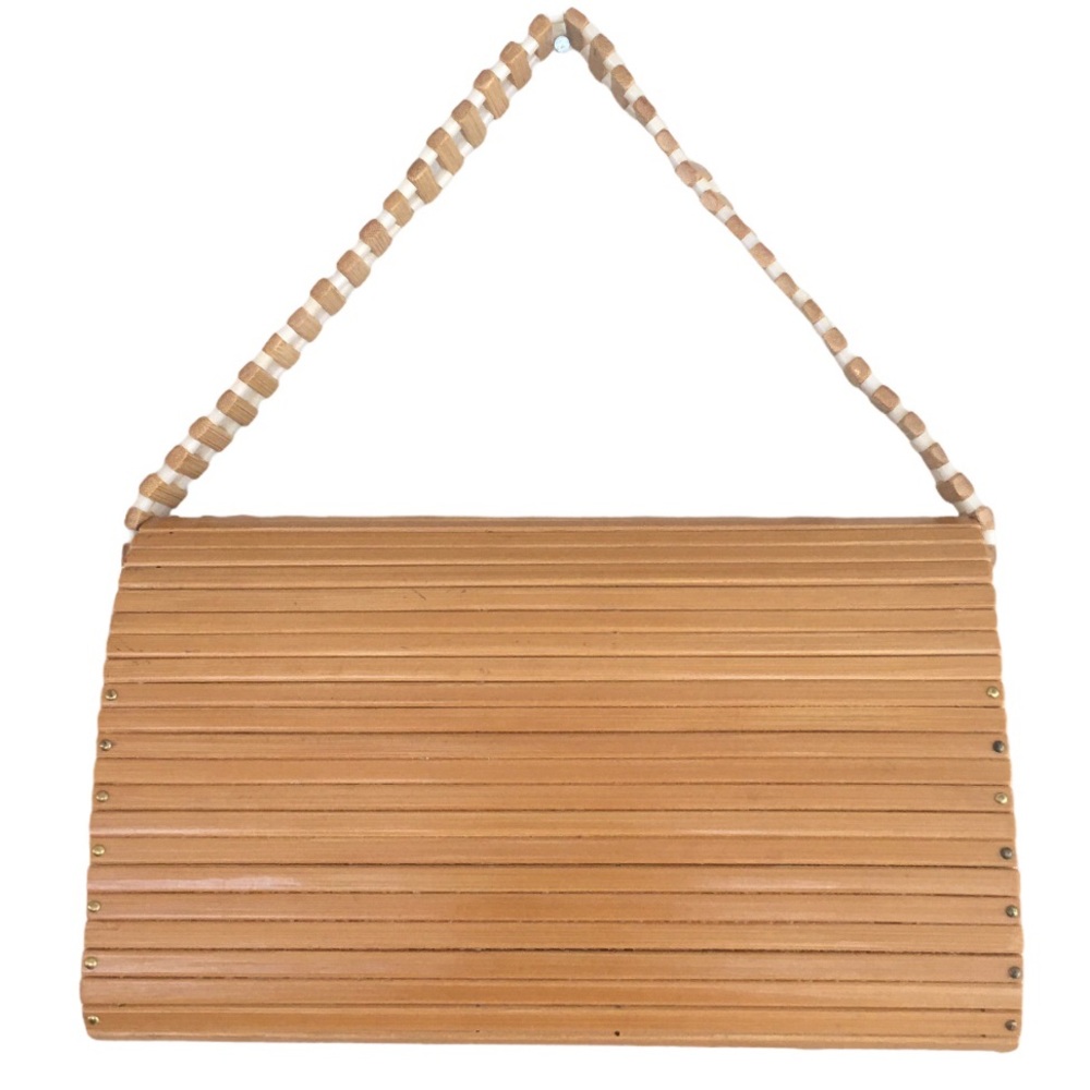 VINTAGE Rare 2-Tone Bamboo Wood Purse - Picture 2 of 9